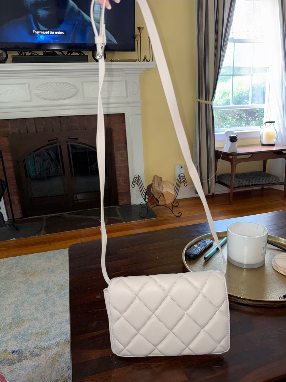 H&M Quilted Crossbody Bag in Light Cream